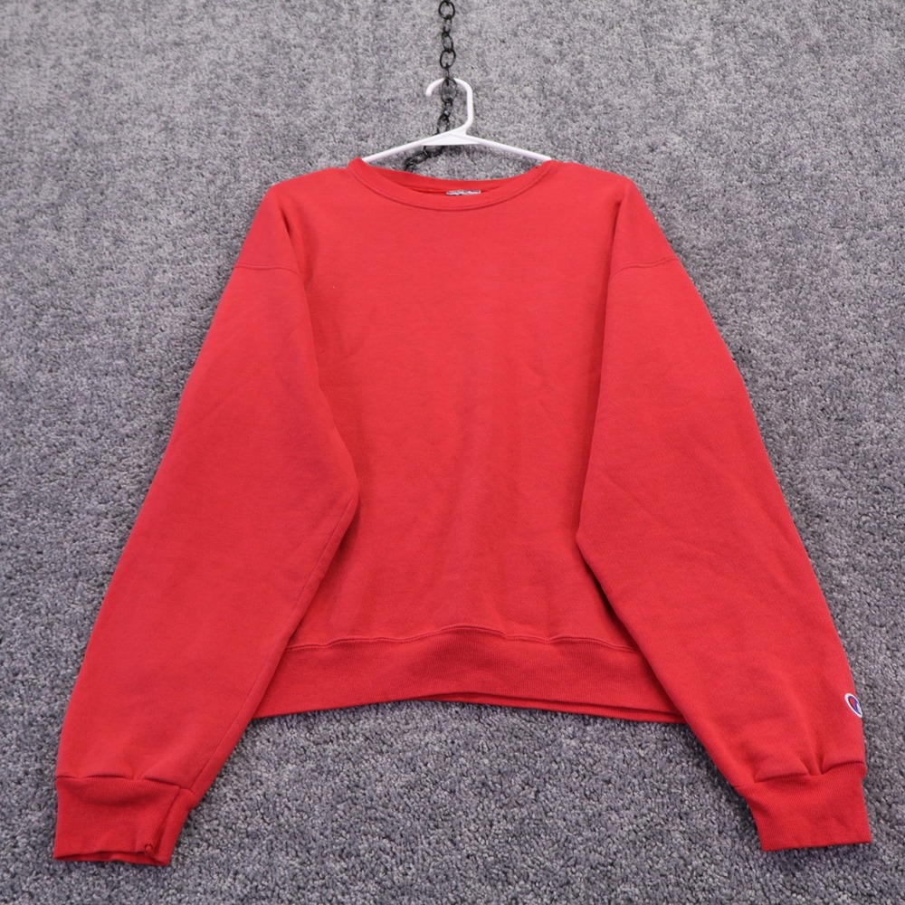 Champion Sweatshirt Mens Large Red Crewneck Pullover Long Sleeve Logo Fleece